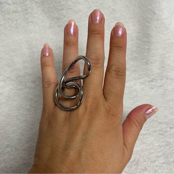 NEW MAISON Martin MARGIELA MM6 Silvertone Brass Ring US sz 6 Sculptural Swirls - Picture 6 of 12